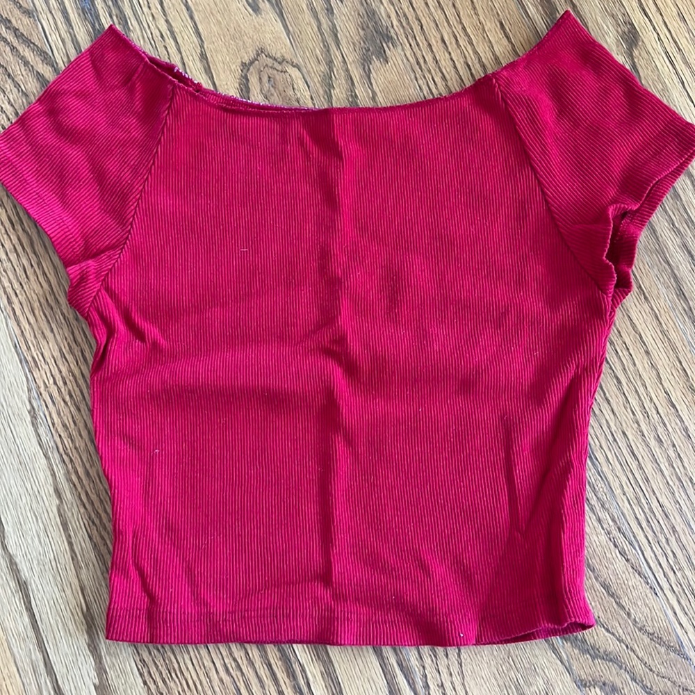 read off the shoulder cropped T-shirt. Brandy Melville